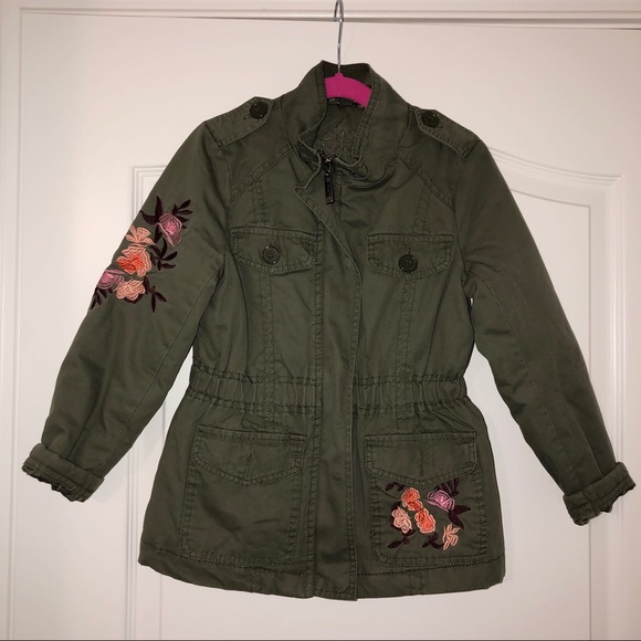 Floral Olive Green Military Girls Jacket - Picture 1 of 7
